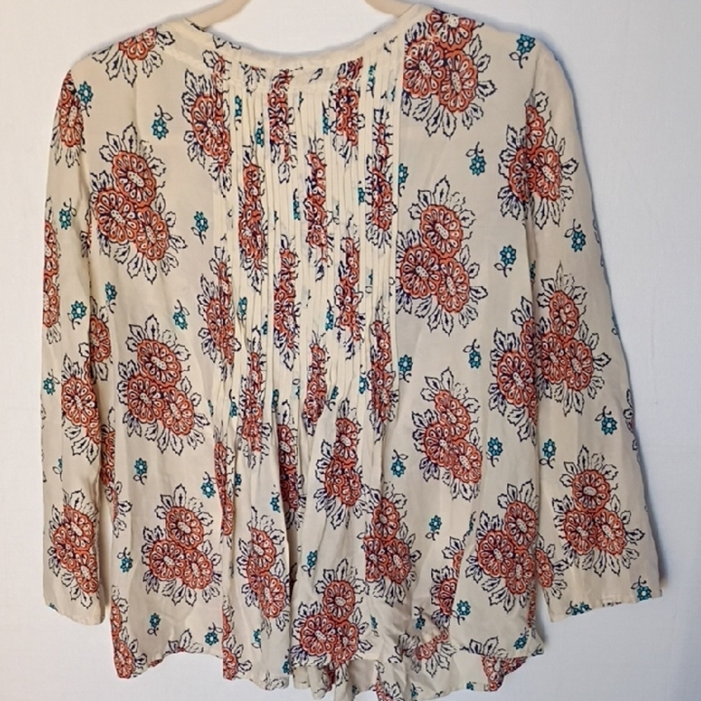 Anthropologie Top Vanessa Virginia Mahdia Floral Cream Swing Blouse Size 8 - Picture 4 of 10